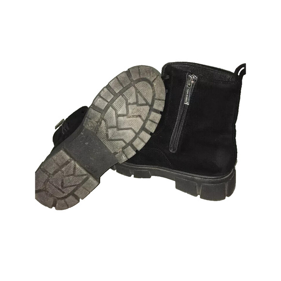 CAPE ROBBIN WOMEN'S SHANDRA LUG LACE/ZIP BLACK SUEDE COMBAT BOOTS 6 - Picture 6 of 7